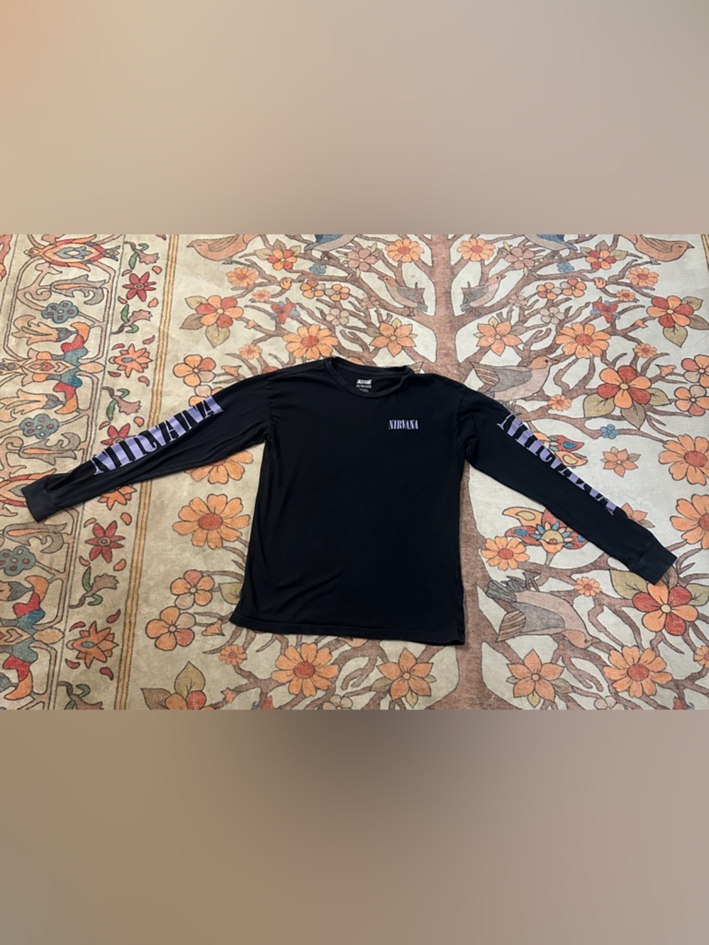 NIRVANA Black Long-Sleeve Tee with Purple Logo Details